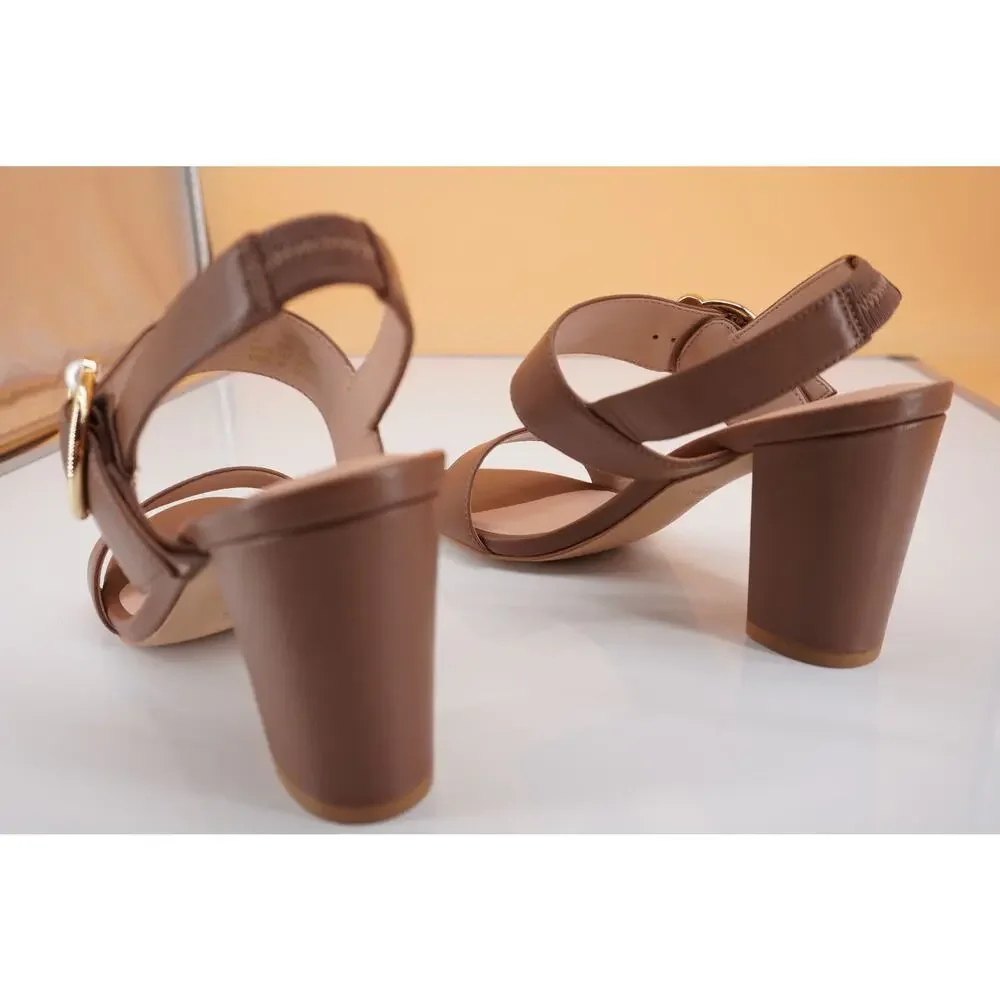 Stuart Weitzman Pearlring 75 mm Block Heel Buckle Sandal SZ 5.5 Camel NIB $495